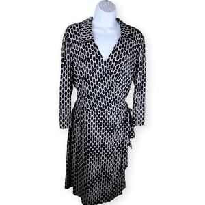 Laundry by Design Honeycomb Black White Wrap Dress 12